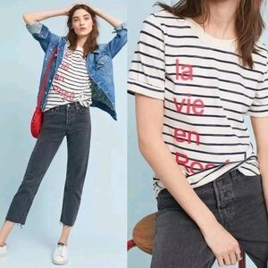 ⭐ 2 FOR $20 Sol Angeles Anthropologie XS Women Striped Graphic T-Shirt